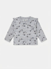 Girls' Floral Ruffle-Shoulder Long-Sleeve T-Shirt