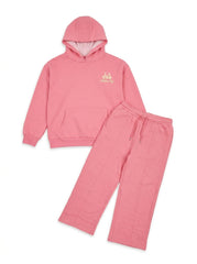Girls' 2-Piece Pink Pullover Hoodie & Wide-Leg Sweatpants Tracksuit Set