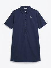 Women's Navy Blue Short-Sleeve Shirt Dress