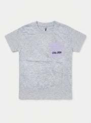 Boys' Light Grey Short-Sleeve Tee with Lilac Chest Pocket