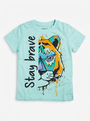 Boys' Mint Green "Stay Brave" Tiger Graphic T-Shirt – Next