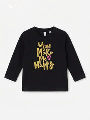 Baby & Toddler Girls' Black Long-Sleeve Tee – "You Make Me Happy"