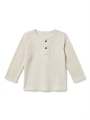 Boys' Waffle-Knit Henley Long-Sleeve Shirt – Cream / Off-White