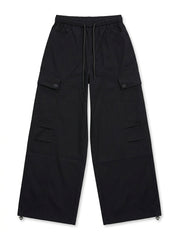 Women's Casual High-Waist Black Wide-Leg Cargo Trousers
