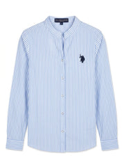 Women's Striped Long Sleeve Band Collar Shirt