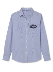 Women's Blue Striped Long Sleeve Button-Down Shirt