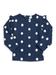 Children's Long-Sleeve Ruffle-Shoulder Polka Dot Blouse