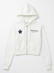 Women's Off-White Cropped Zip-Up Hoodie | San Francisco Graphic Jacket