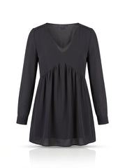 Women's Elegant Black V-Neck Long-Sleeve Top