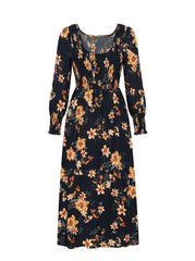 Women Midnight Floral Smocked Bodice Midi Dress
