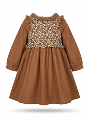 Girls' Autumn Floral Brown Winter Frock