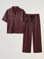 Oysho Burgundy Textured Short-Sleeve Co-Ord Set