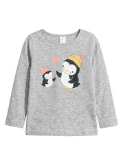 H&M Kids' Grey Heather Penguin Graphic Long-Sleeve T-Shirt