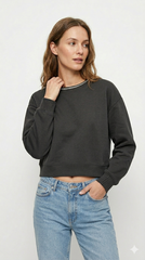 TOP SCERET WOMENS JEWEL NWECK CROPPED SWEATSHIRT