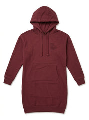 Women Burgundy Minimalist Longline Hoodie Dress