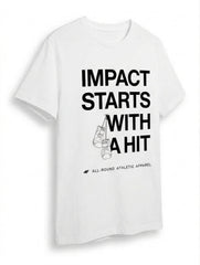 Men’s White Boxing Graphic T-Shirt – "Impact Starts With A Hit" Athletic Cotton Tee