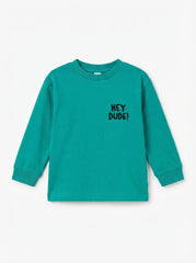 Kids Emerald Green Graphic Long Sleeve Cotton Top
