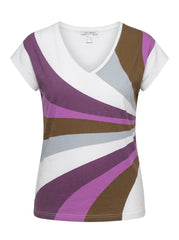 Women’s Retro Abstract Sunburst Graphic V-Neck T-Shirt – Short Sleeve Casual Cotton Top