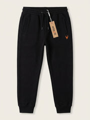Minoti Kids' Black Fleece Joggers with Embroidered Stag Logo