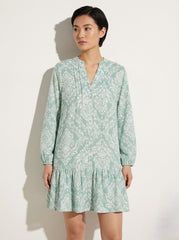 Damask Women Print Drop-Hem Mini Dress