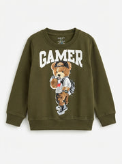 Boys' Olive Green "GAMER" Bear Graphic Sweatshirt – Next