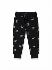 Boys' Black Animal Print Joggers | Comfortable Fleece Sweatpants with Drawstring