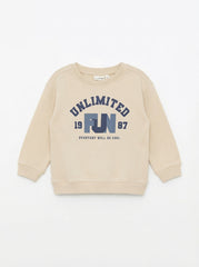 Kids Khaki Tan Collegiate Typography Long Sleeve Pullover
