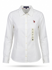Women's White Micro-Dot Button-Down Shirt