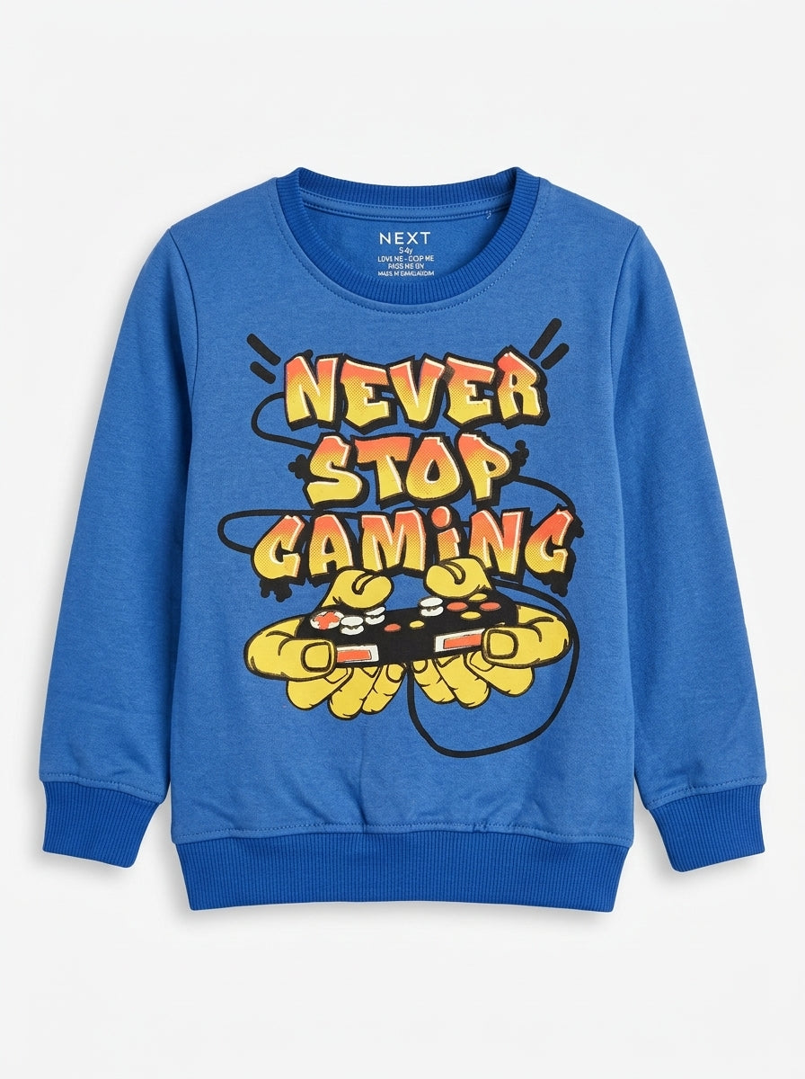 Boys' Blue "Never Stop Gaming" Long-Sleeve Sweatshirt – Next