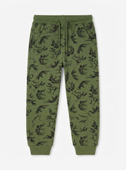 Boys' Olive Green All-Over Dino Print Sweatpants with Drawstring