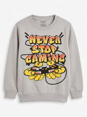 Boys' Light Grey "Never Stop Gaming" Long-Sleeve Sweatshirt – Next