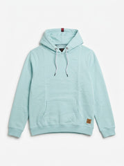 Women’s Cozy Pullover Hoodie with Patch Accent – Soft Aqua