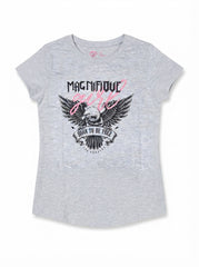 Girls' Grey Eagle Graphic T-Shirt – "Magnifique Girl / Born to Be Free"