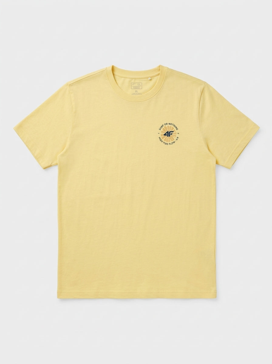 Men’s Surf Graphic Short Sleeve Cotton T-Shirt – Pale Yellow