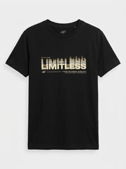 Men's Black Graphic T-Shirt - "Limitless" Distressed Print Crew Neck Tee