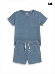 Toddler Boys 2-Piece Dusty Blue Casual Summer Outfit Set