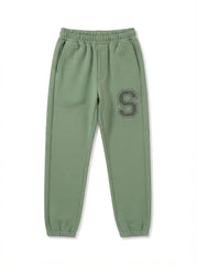 Boys Imported Sage Green Letter 'S' Fleece Joggers FOR Winter