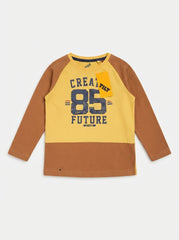 Kids' Athletic Raglan Long-Sleeve Shirt in Ochre Yellow & Earthy Brown