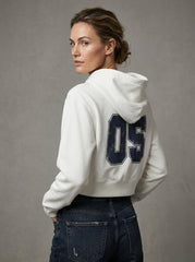 Women's Off-White Cropped Zip-Up Hoodie | San Francisco Graphic Jacket