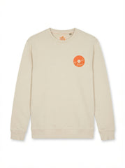 Men's Off-White Graphic Crewneck Sweatshirt with Vinyl Record Logo