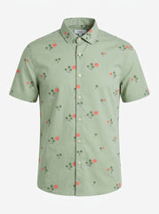 Men’s Sage Green Sunset & Palm Motif Resort Shirt