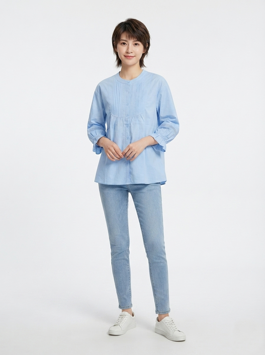 Women's Pleated Pintuck Blouse – Light Blue