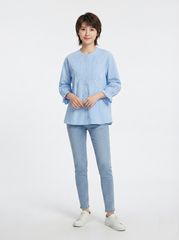 Women's Pleated Pintuck Blouse – Light Blue