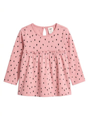 Girls H&M Pink Heart-Print Long-Sleeve Ruffle Dress