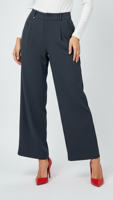 XINYUEHX Womens High Waisted Wide Leg Charcoal Grey Pleated Trousers