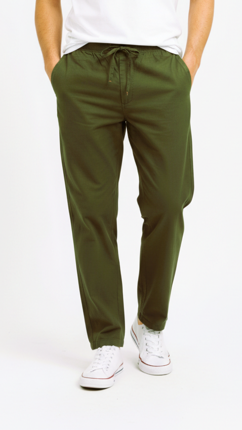 GUESS Mens Olive Green Relaxed Fit Cotton Trouser