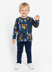 لنڈیکس بلیو ٹاپ کے ساتھ فارسٹ اینیمل پرنٹ فل آستین والی ٹی شرٹس