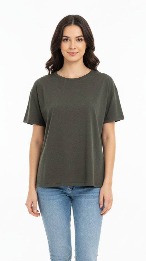 SPF WOMEN BASIC CREW NECK DARK GREEN T SHIRT