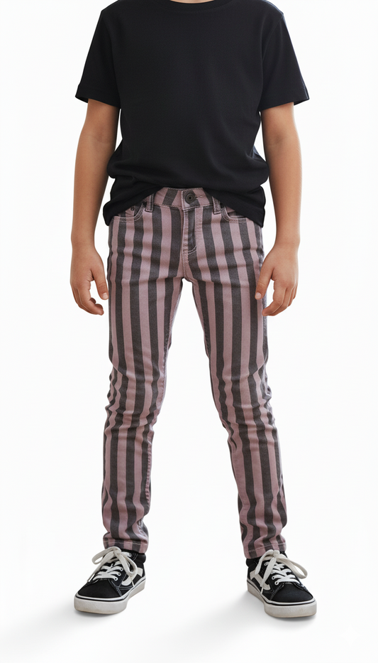 TUMBLE N DRY BOYS BLACK/PURPLE STRIPES COTTON PANT