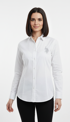 خواتین کی بنیادی سفید کڑھائی والی لوگو شرٹ